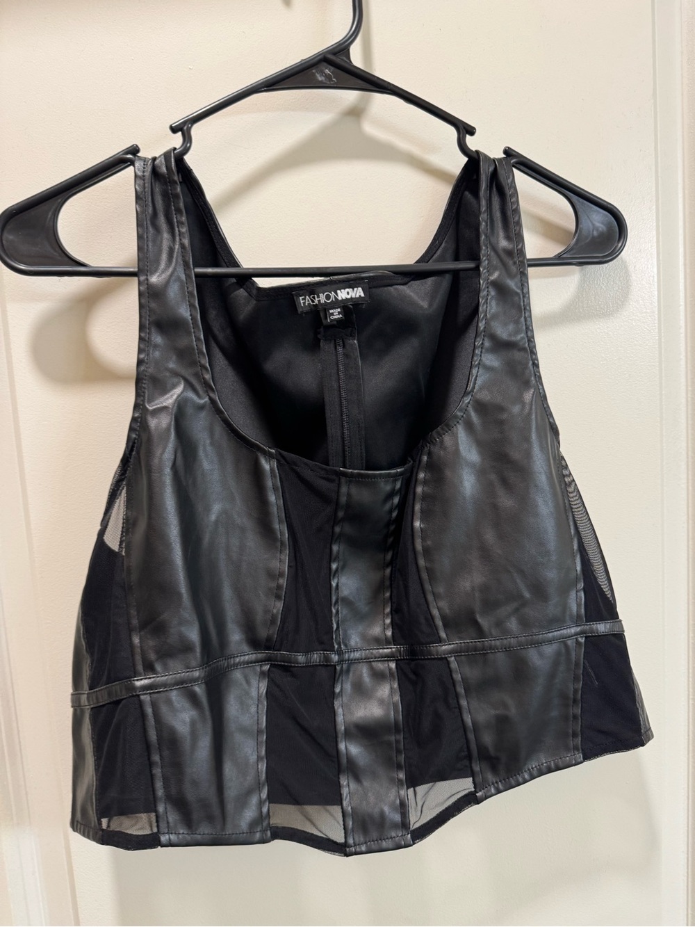 Fashion Nova Black Faux Leather and Mesh Crop Top